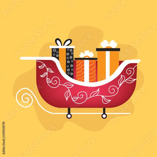 Santa sleigh with piles of presents icon