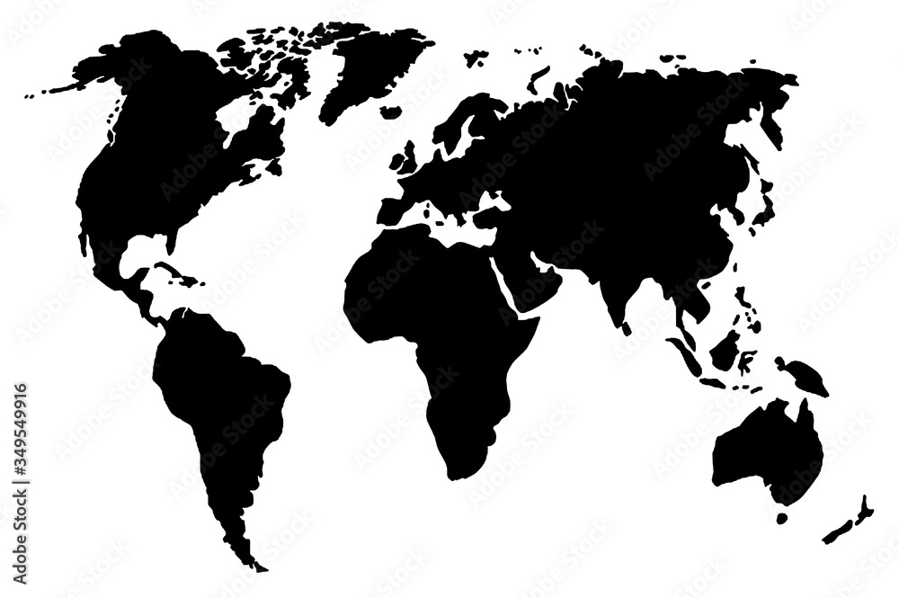 World map is on white isolated background. black world map silhouette World map is on white isolated background. black world map silhouette