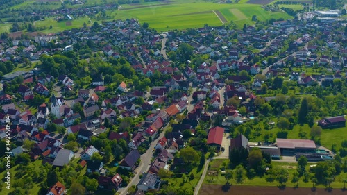 Aerial view of the city Aichelberg in Germany on a sunny spring day during the coronavirus lockdown. photo