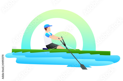 Vector illustration of rowing boat. Water sports concept