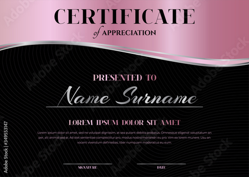 Pink and Black Certificate Diploma Template for Woman