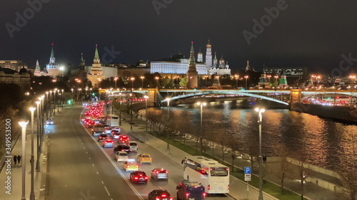 Moscow view of the night Kremlin and the Moscow River