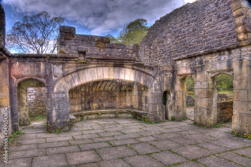 The fireplace of Wycoller, a late sixteenth century manor house in the village of Wycoller, Lancashire, England, now in ruins.