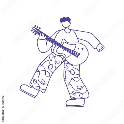 young man playing electric guitar musical isolated icon design