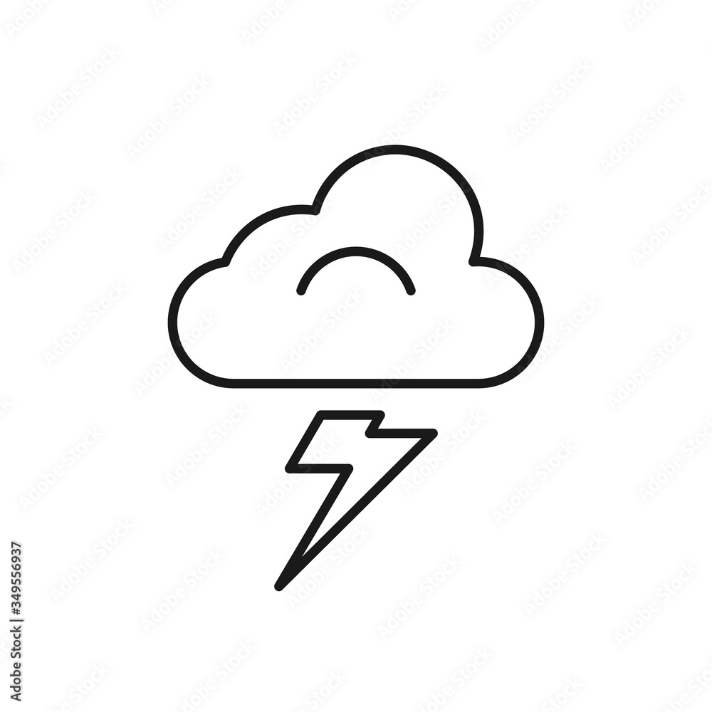 Thunderstorm icon in the line style with cloud and lightning symbols the one is isolated on a white background. Thunderstorm icon in the line style with cloud and lightning symbols the one is isolated on a white background.