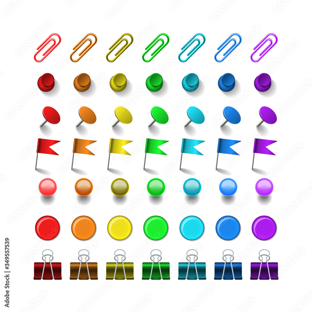 Set of paper clips binders and pins isolated on transparent background ...