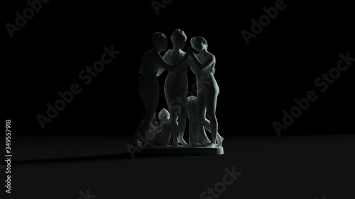 The Three Graces Sculpture Front View 3d illustration 3d render