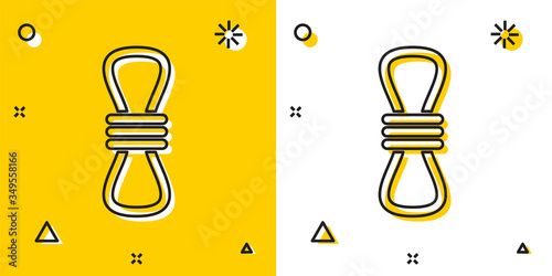 Black Climber rope icon isolated on yellow and white background. Extreme sport. Sport equipment. Random dynamic shapes. Vector