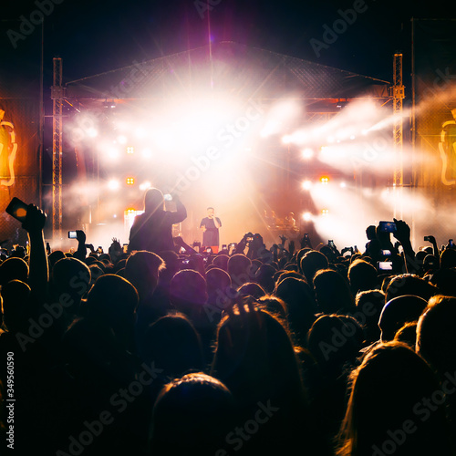 silhouettes of a crowd of people fans at a live concert