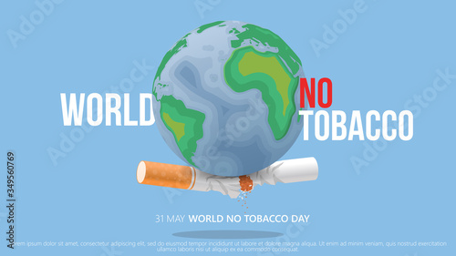 broken cigarette below earth. world no tobacco day vector. clean concept