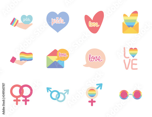gender symbols and pride icon set, flat style