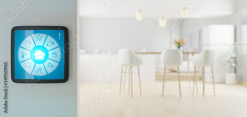 Smart home or building, Home automation or domotics, A part of the internet of things (IoT) - 3D Rendering photo