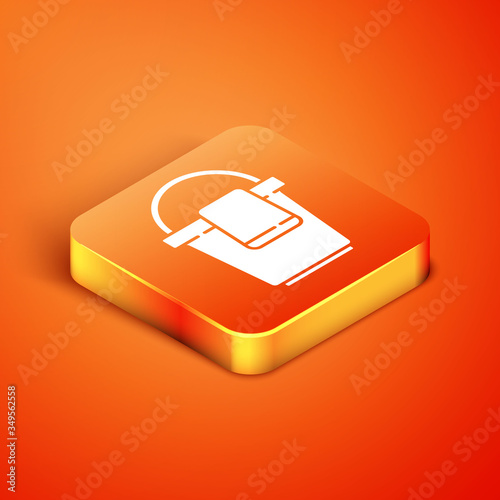 Isometric Bucket with rag icon isolated on orange background. Cleaning service concept. Vector