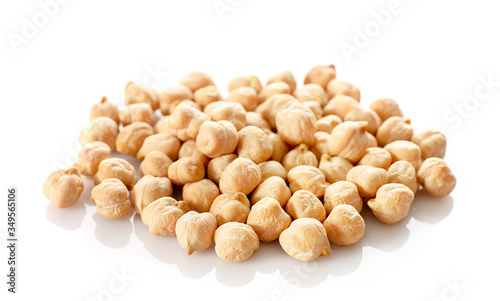 Pile of chickpeas isolated on white background.