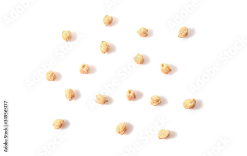 Chickpeas texture on white background. Top view.
