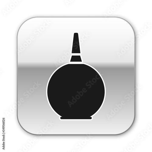 Black Enema icon isolated on white background. Enema with a plastic tip. Medical pear. Silver square button. Vector
