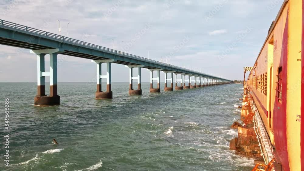View of Pamban bridge in Rameshwaram. First indian bridge, which connects Pamban island and mainland India.