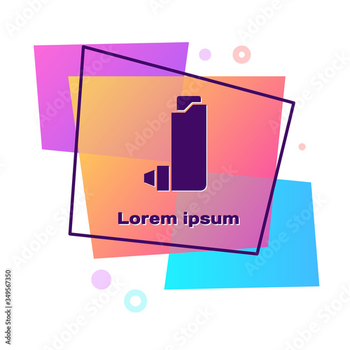 Purple Inhaler icon isolated on white background. Breather for cough relief, inhalation, allergic patient. Color rectangle button. Vector