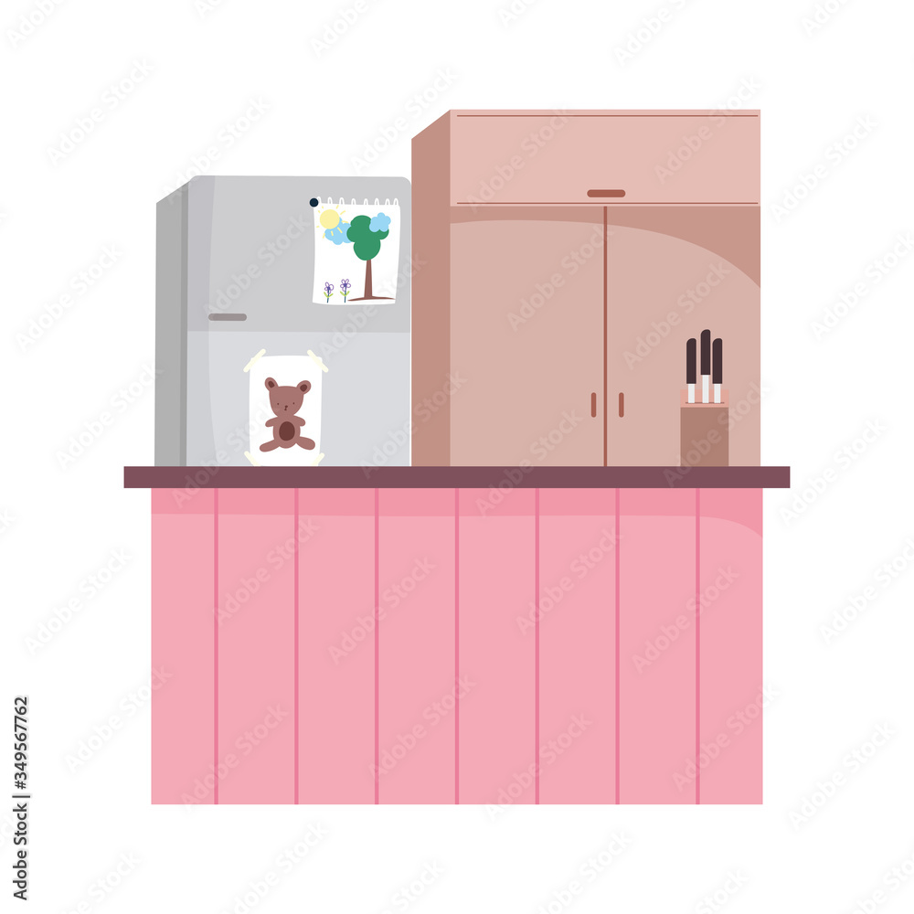 kitchen interior fridge furniture cupboard counter and knives kitchen interior fridge furniture cupboard counter and knives