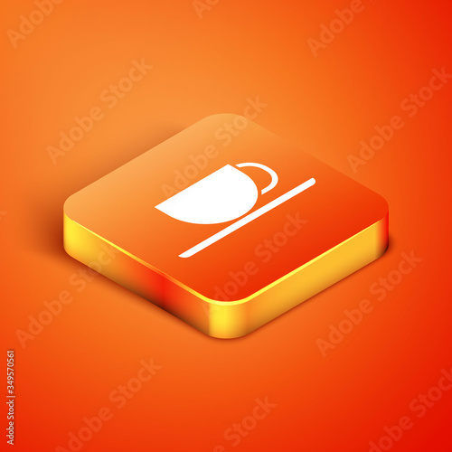 Isometric Coffee cup icon isolated on orange background. Tea cup. Hot drink coffee. Vector