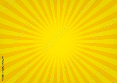 Summer background. The rays are yellow. The movement of the stripes from a point. Striped background. Vector illustration.