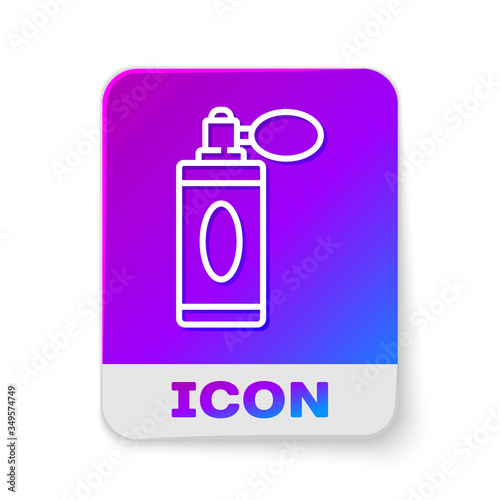 White line Aftershave bottle with atomizer icon isolated on white background. Cologne spray icon. Male perfume bottle. Rectangle color button. Vector
