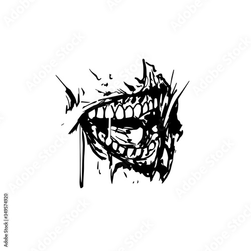 scary toothy jaw of a zombie. Horror mask print