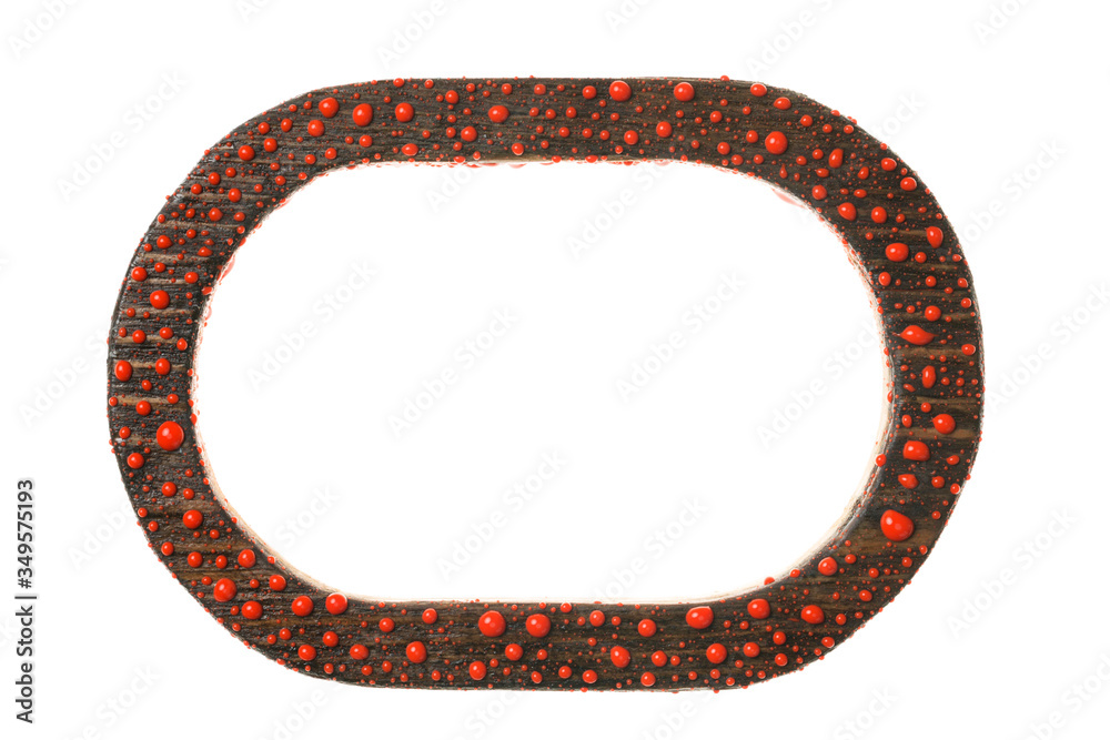 Drops of red paint on a oval board. Isolated on a white background. Drops of red paint on a oval board. Isolated on a white background.