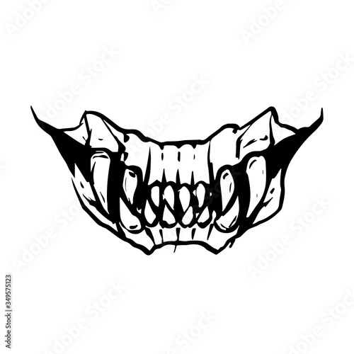 Scary fanged monster jaws Horror mask print