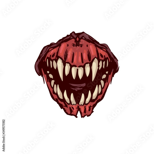 Scary fanged monster jaws Horror mask print