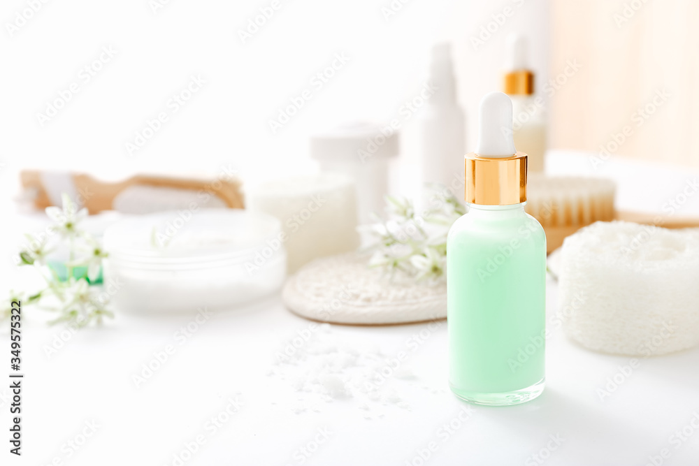 Herbal dermatology cosmetic skincare product in glass jar on white background