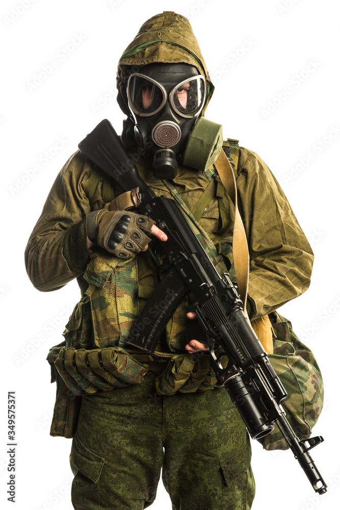 post-apocalyptic soldier. shot in studio. isolated on white background post-apocalyptic soldier. shot in studio. isolated on white background