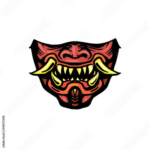 Evil Samurai Mask. Demonic face. Mask print