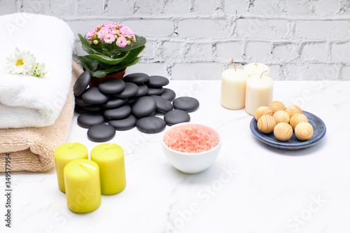 Spa Background. Natural, Organic spa cosmetics products, eco friendly accessories.