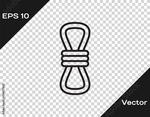 Black line Climber rope icon isolated on transparent background. Extreme sport. Sport equipment. Vector