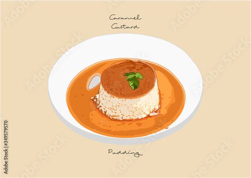 Vector Illustration of Caramel Custard Pudding
