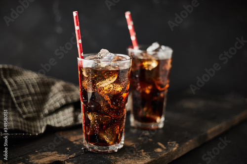 Close up glass of refreshing cola. photo