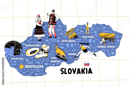 Photography Slovakia map flat hand drawn vector illustration flag