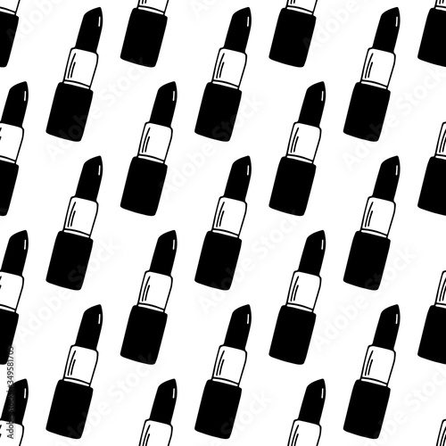 Seamless pattern made from flat doodle lipstick. Isolated on white background. Vector stock illustration.