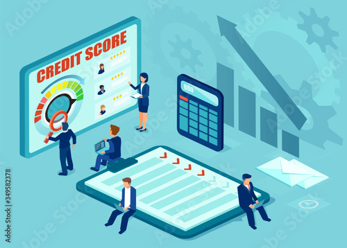 Vectoir of analysts evaluating credit history of prospective applicants for financial loan.