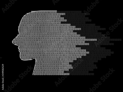 Artificial intelligence. Abstract human head with binary code. Technology backgound
