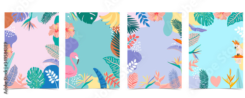 Collection of summer background set with palm,flamingo,flower.Editable vector illustration for invitation,postcard and website banner