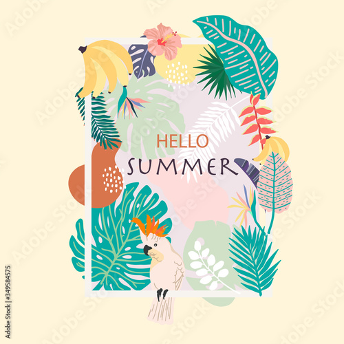 Collection of summer background set with palm,flower.Editable vector illustration for invitation,postcard and website banner.Hello summer