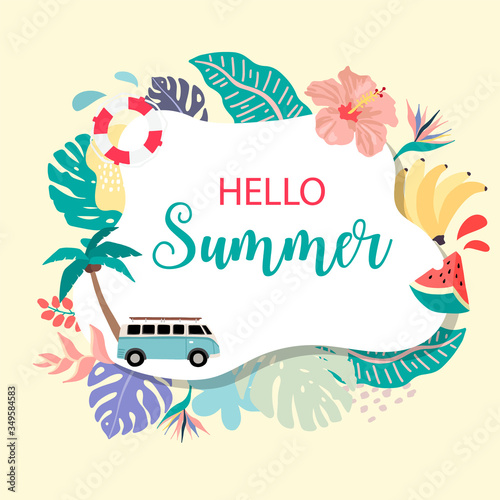 Collection of summer background set with palm,flower.Editable vector illustration for invitation,postcard and website banner.Hello summer
