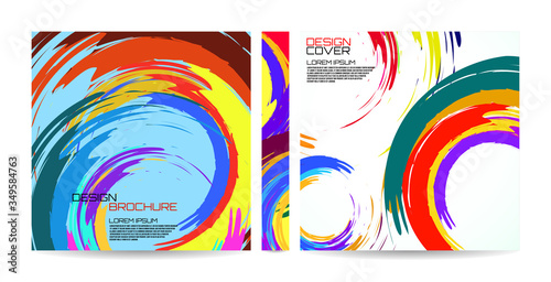 Brochure template of brush stroke colorful circles for your design. Magazine, cover, poster, book, presentation, advertising. Abstract vector background