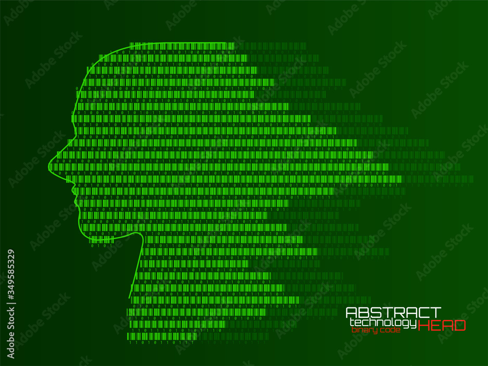 Artificial intelligence. Abstract human head barcode with binary code. Technology background
