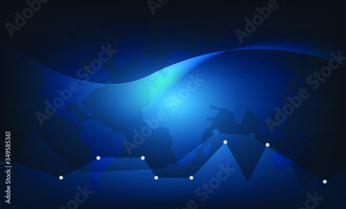 World map with curved graph line and white circle backgrpund. Abstract blue template for connection technology. Telecommunication world wide.