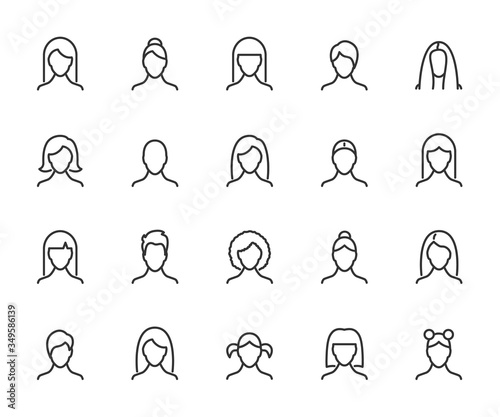 Vector set of woman line icons. Avatar profile. Pixel perfect.