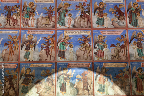 Frescoes showing sins, Rila Monastery, Bulgaria
