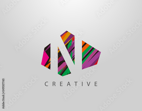 Creative Letter N Logo. Abstract N letter design, made of various Strips shapes in color.